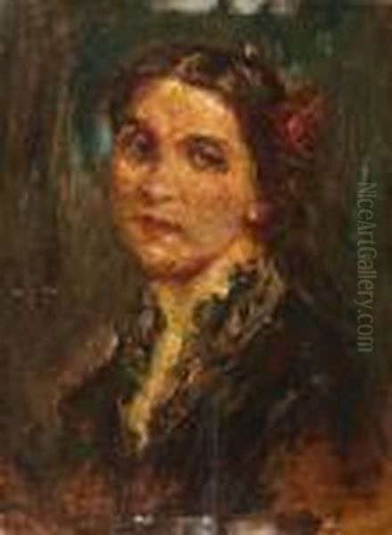 Portrait Of A Lady. Oil Painting by Adolphe Joseph Thomas Monticelli