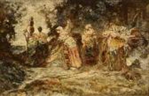 Femmes A La Source Oil Painting by Adolphe Joseph Thomas Monticelli