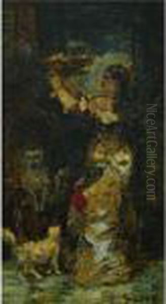 Woman In An Interior Oil Painting by Adolphe Joseph Thomas Monticelli