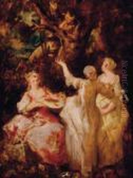 La Cueillette Des Cerises Oil Painting by Adolphe Joseph Thomas Monticelli