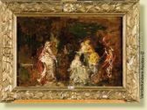 Les Elegantes Au Bal Costume Oil Painting by Adolphe Joseph Thomas Monticelli