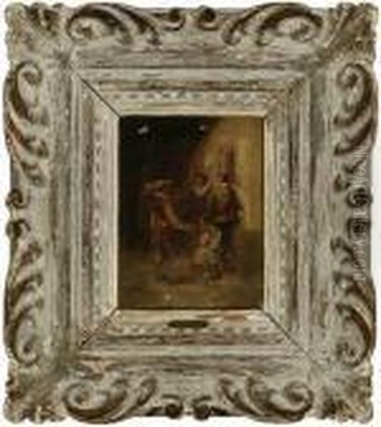 Three Standing Figures Oil Painting by Adolphe Joseph Thomas Monticelli