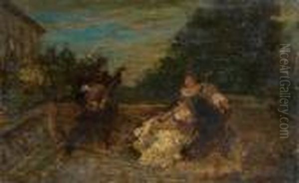 La Serenade Panneau Oil Painting by Adolphe Joseph Thomas Monticelli
