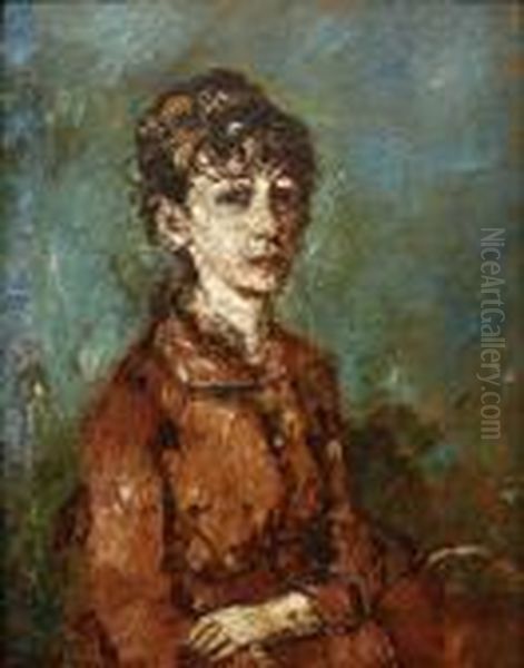 Lady's Portrait Oil Painting by Adolphe Joseph Thomas Monticelli