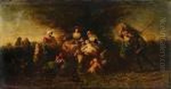 La Fenaison Oil Painting by Adolphe Joseph Thomas Monticelli