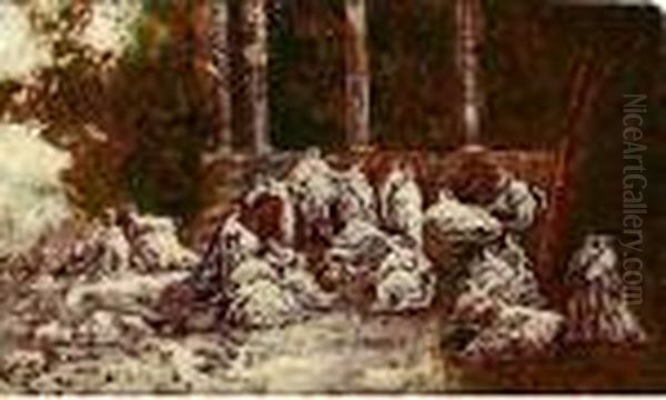 Rendez-vous Des Elegantes Oil Painting by Adolphe Joseph Thomas Monticelli