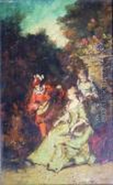  Scene Galante  Oil Painting by Adolphe Joseph Thomas Monticelli