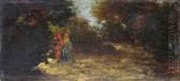 Personnage Dans La Foret Oil Painting by Adolphe Joseph Thomas Monticelli