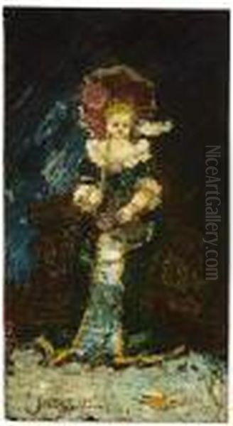 Jeune Femme A L'ombrelle. Oil Painting by Adolphe Joseph Thomas Monticelli