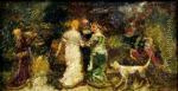 Scene Galante Oil Painting by Adolphe Joseph Thomas Monticelli