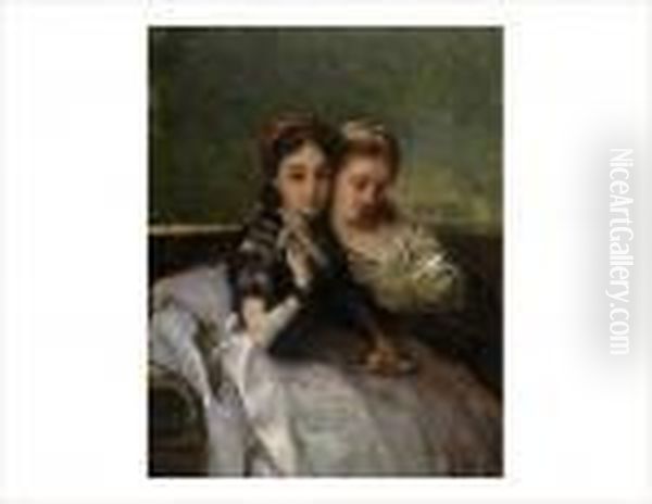 Deux Jeunes Femmes Oil Painting by Adolphe Joseph Thomas Monticelli