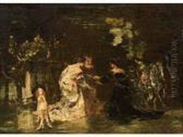 Rencontre Au Bois. Oil Painting by Adolphe Joseph Thomas Monticelli