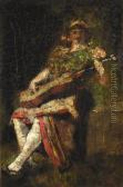 Der Gitarrenspieler Oil Painting by Adolphe Joseph Thomas Monticelli