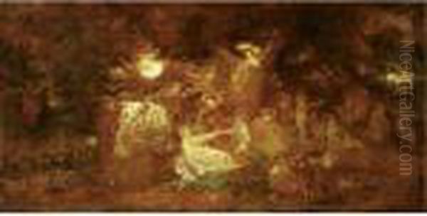 Dans Le Jardin Oil Painting by Adolphe Joseph Thomas Monticelli