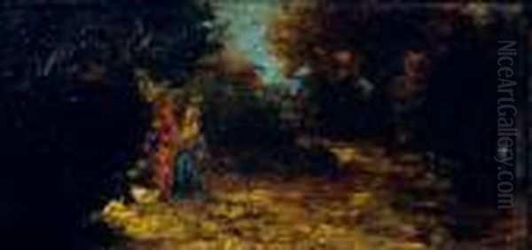 Deux Jeunes Femmes Dans Un Paysage Oil Painting by Adolphe Joseph Thomas Monticelli