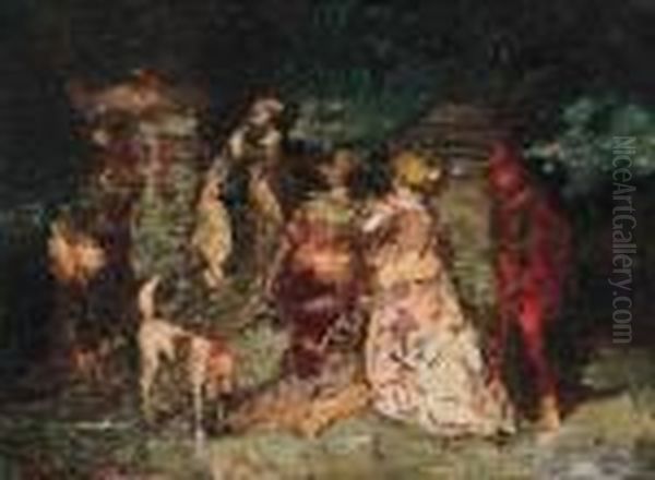 Scene De Parc Oil Painting by Adolphe Joseph Thomas Monticelli