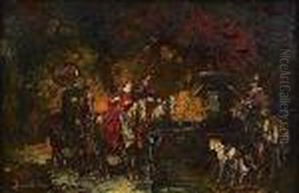 Rendez-vous A La Fontaine Oil Painting by Adolphe Joseph Thomas Monticelli