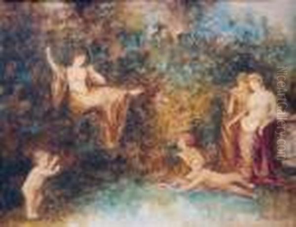  L'escarpolette  Oil Painting by Adolphe Joseph Thomas Monticelli