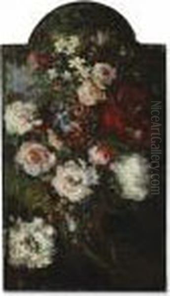 A Still Life With Flowers Oil Painting by Adolphe Joseph Thomas Monticelli