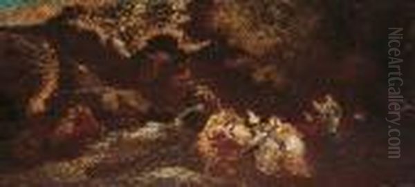 Moise Et La Fille De Pharaon Oil Painting by Adolphe Joseph Thomas Monticelli