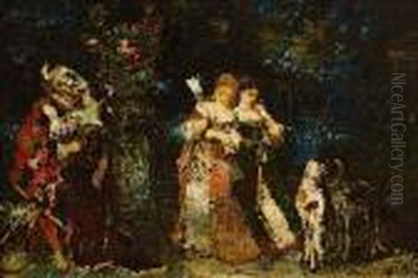 Scene De Parc. Oil Painting by Adolphe Joseph Thomas Monticelli