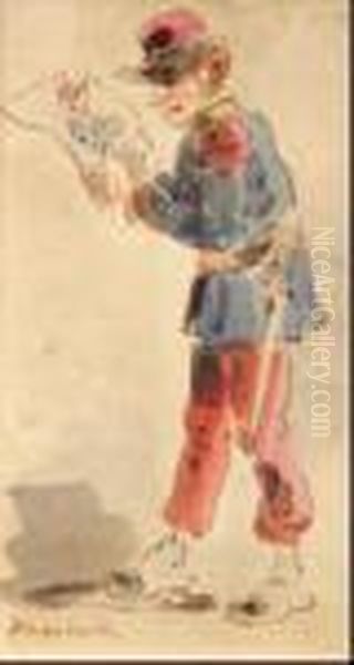 Militaire Et Son Portrait Oil Painting by Adolphe Joseph Thomas Monticelli