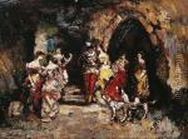 Scene Galante Pres Des Ruines Oil Painting by Adolphe Joseph Thomas Monticelli