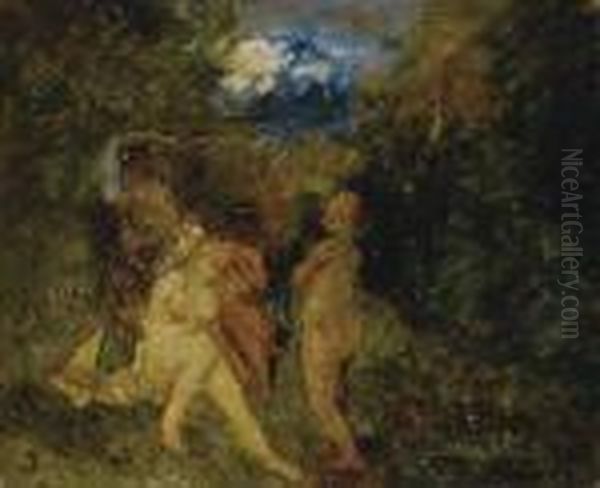 Les Trois Graces Oil Painting by Adolphe Joseph Thomas Monticelli