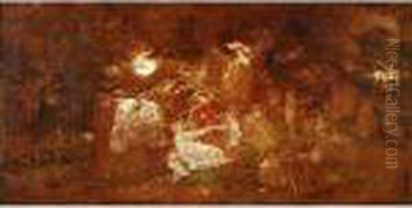 Les Elegantes Auparc De St Cloud Oil Painting by Adolphe Joseph Thomas Monticelli