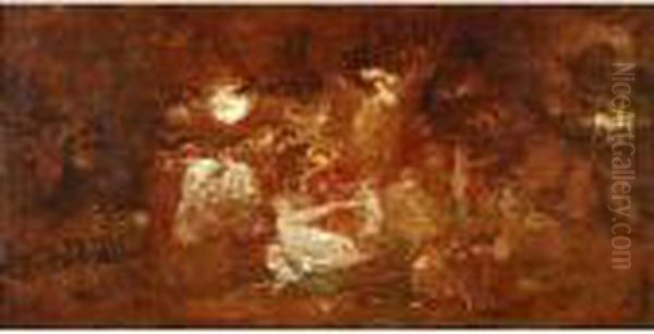 Thomas < Leselegantes Au Oil Painting by Adolphe Joseph Thomas Monticelli