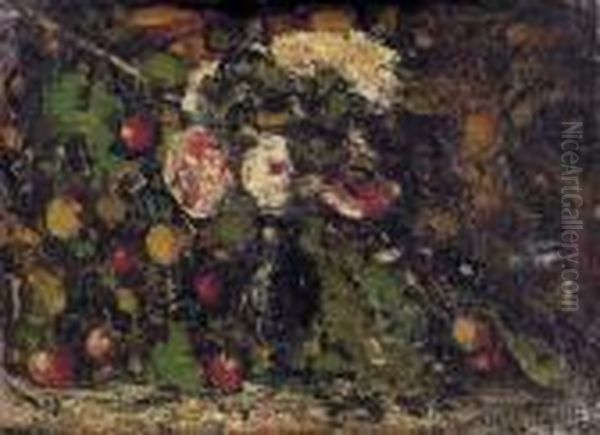 Stillleben Mit Roten Beeren. Oil Painting by Adolphe Joseph Thomas Monticelli
