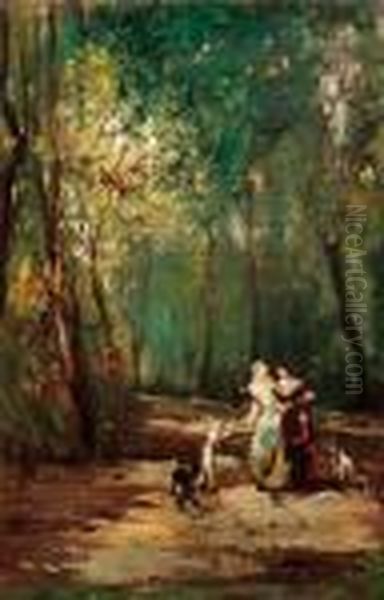 Maschere In Giardino Oil Painting by Adolphe Joseph Thomas Monticelli