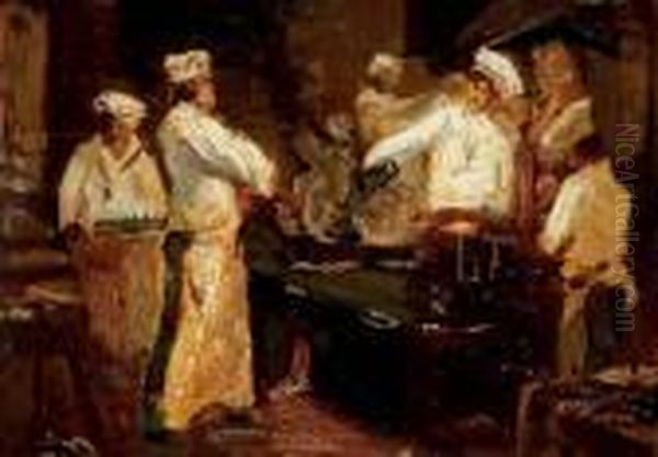 Les Cuisinieres Oil Painting by Adolphe Joseph Thomas Monticelli