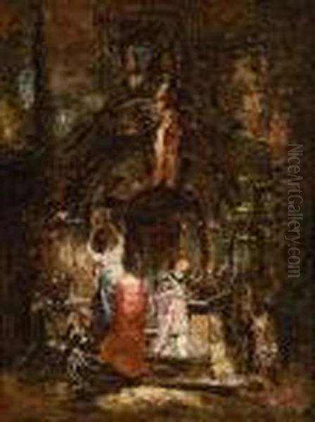 La Charmeuse D'oiseaux. Oil Painting by Adolphe Joseph Thomas Monticelli