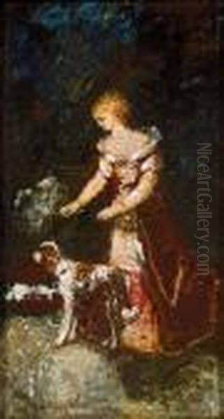 Elegante Au Chien. Oil Painting by Adolphe Joseph Thomas Monticelli
