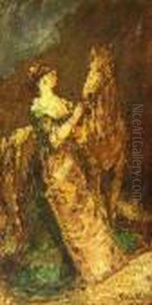 Femme Et Cheval Oil Painting by Adolphe Joseph Thomas Monticelli