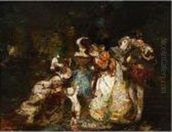 Personnages Dans Les Sous Bois. Oil Painting by Adolphe Joseph Thomas Monticelli