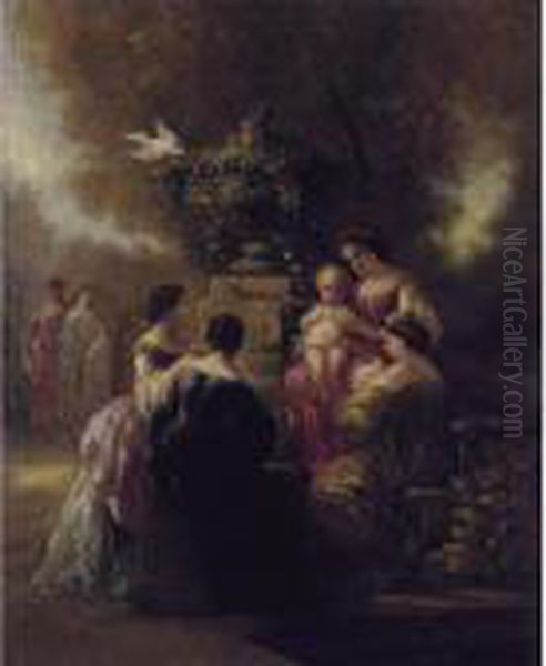 Groupe De Femmes Dans Un Parc Oil Painting by Adolphe Joseph Thomas Monticelli