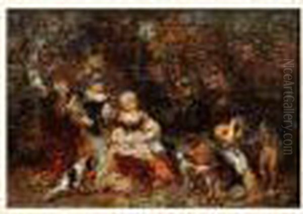 Femmes Et Enfants Dans Un Bois, Circa 1870-1872 Oil Painting by Adolphe Joseph Thomas Monticelli