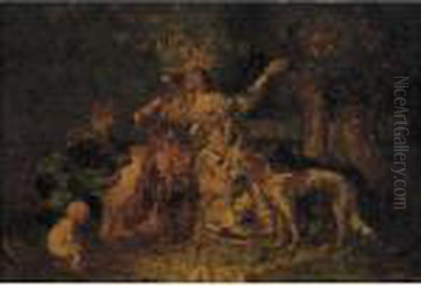 Chateleine Et Son Chien Oil Painting by Adolphe Joseph Thomas Monticelli