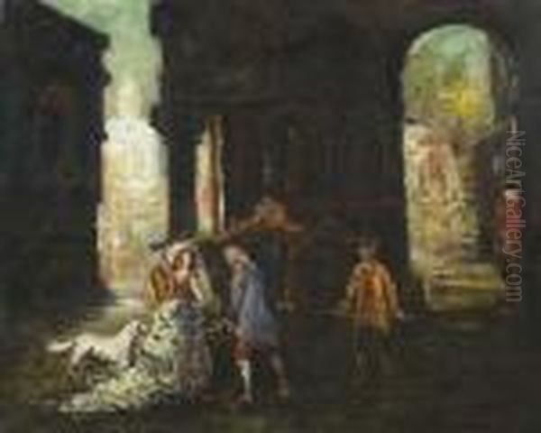 Le Depart. Oil Painting by Adolphe Joseph Thomas Monticelli