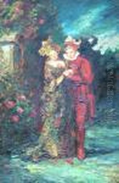 Two Figures In A Glade Oil Painting by Adolphe Joseph Thomas Monticelli