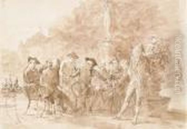 Des Hommes Assis Dans Un Parc Pres D'une Statue De Venus Victrix Oil Painting by Adolphe Joseph Thomas Monticelli