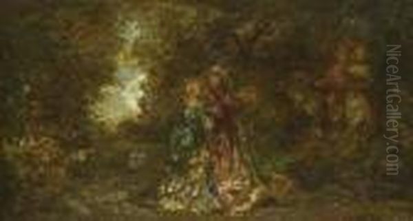 Vornehmes Paar In
 Parklandschaft. Oil Painting by Adolphe Joseph Thomas Monticelli