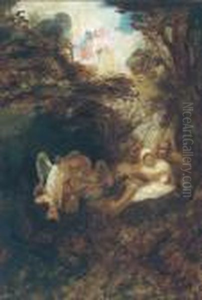 Rest On The Flight Into Egypt Oil Painting by Adolphe Joseph Thomas Monticelli