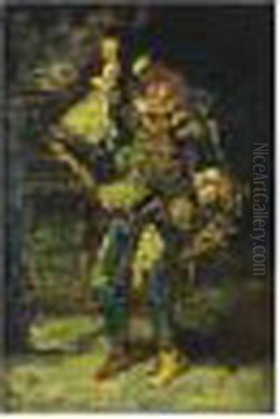 Homme Tenant Un Verre Oil Painting by Adolphe Joseph Thomas Monticelli