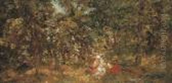 Le Repos En Foret Oil Painting by Adolphe Joseph Thomas Monticelli