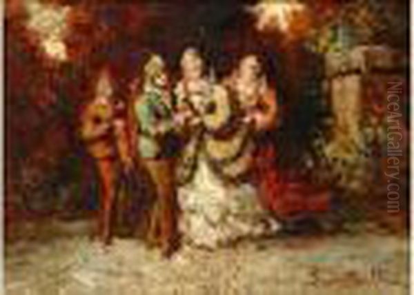 Promenade Dans Le Jardin Oil Painting by Adolphe Joseph Thomas Monticelli