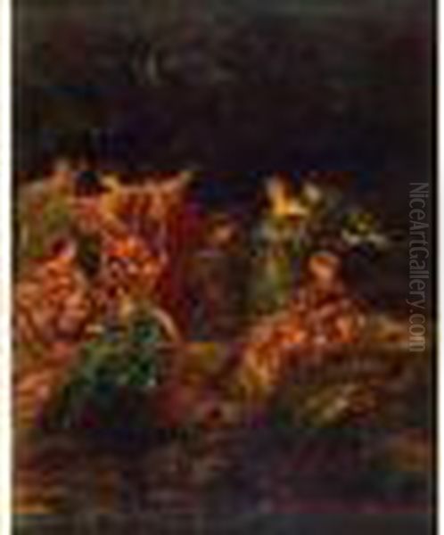 Femmes Dans Un Paysage, Vers 1858-1860 Oil Painting by Adolphe Joseph Thomas Monticelli