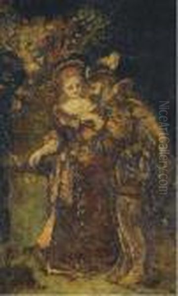 Couple Dans Un Paysage Oil Painting by Adolphe Joseph Thomas Monticelli